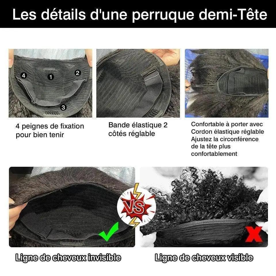 Perruque Demi-Tête-& postiche yaki kinky straight 3 en 1–Afro-Luxe